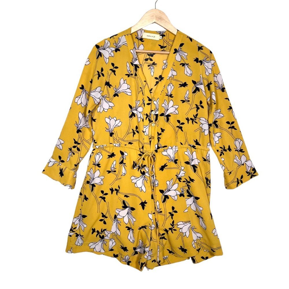 Anthropologie‎ Maria Filo Yellow floral boho Romper sz P